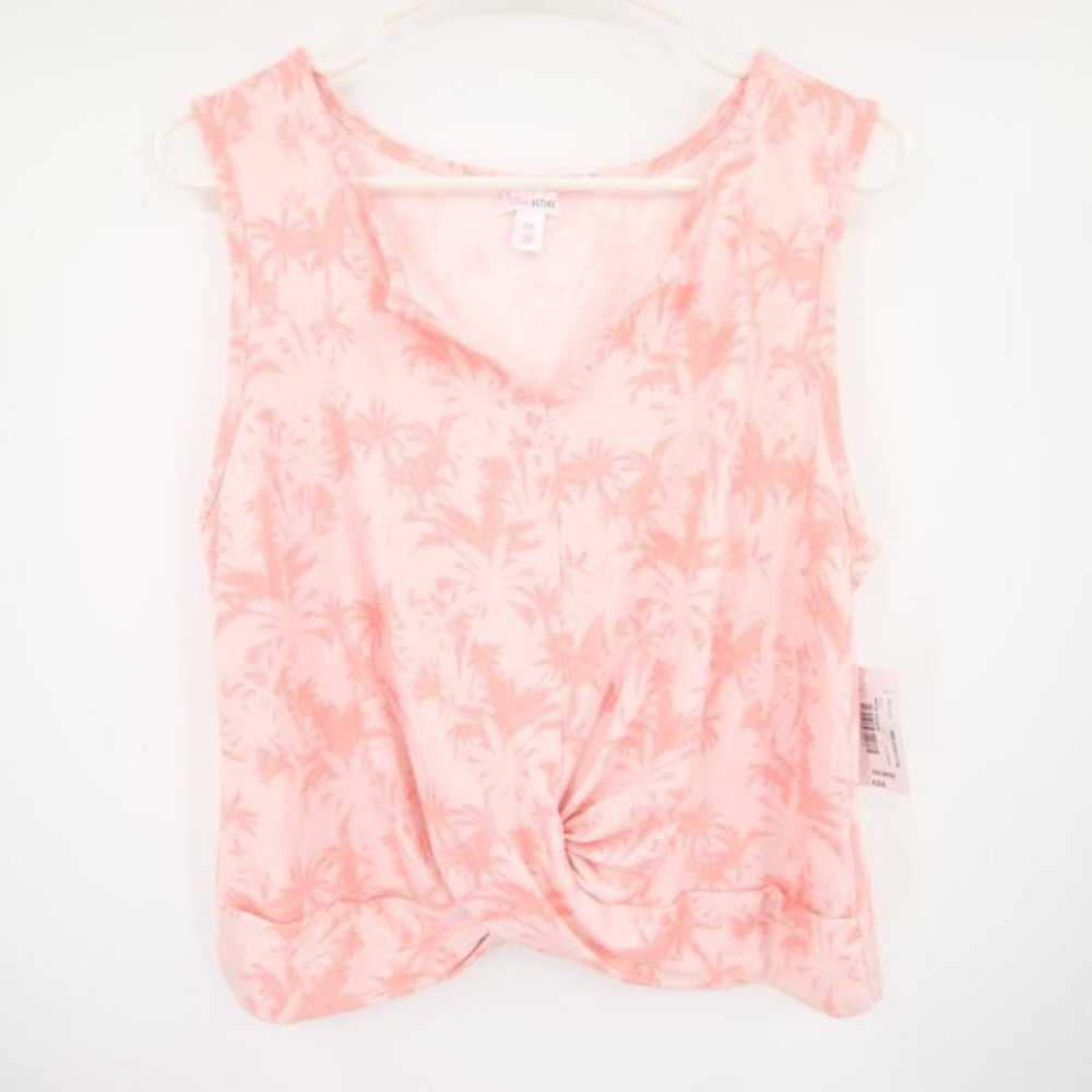 NWT Flirtitude Active Pink Palm Tree Cropped Tank Knotted Size XXL